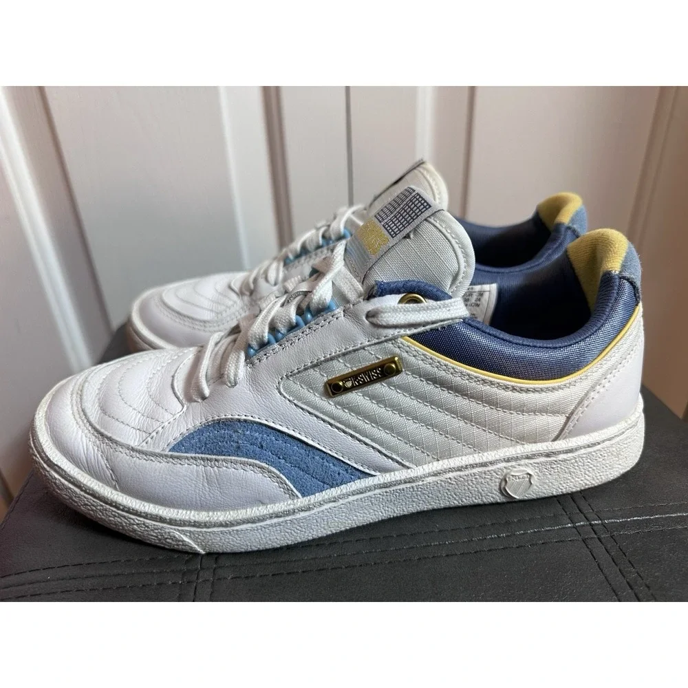 K-Swiss Women's Shoes Size 7. White Blue Yello Low-Top Lace Logo Walking Retro
